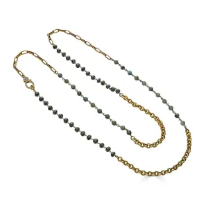 Long Pyrite and Labradorite Gold Necklace