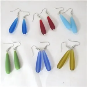 Long Teardrop Sea Glass Earrings Luxurious Colors