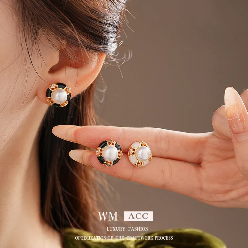 Luxurious Round Geometric Artificial Pearl Oil Dripping Earrings