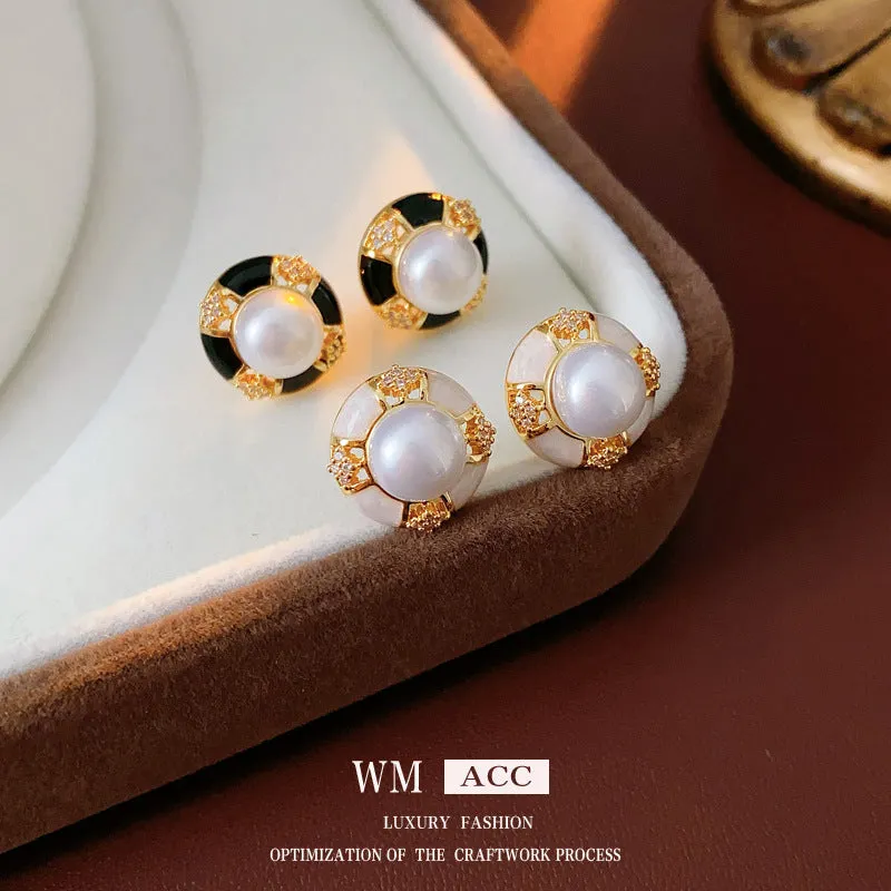 Luxurious Round Geometric Artificial Pearl Oil Dripping Earrings