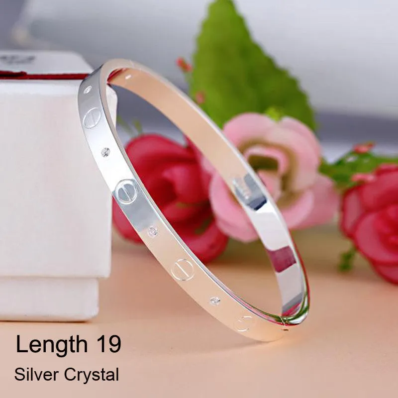 Luxury Stainless Steel Cuff Crystal Buckle Love Charm Bracelet For Women