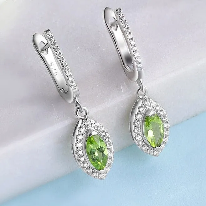 Marquise Brilliant Cut Gemstone Natural Peridot Drop Earrings - 925 Sterling Silver