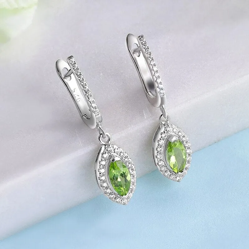 Marquise Brilliant Cut Gemstone Natural Peridot Drop Earrings - 925 Sterling Silver