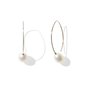 Mizuki Sea of Beauty Marquis Pearl Hoops | 14K Yellow Gold