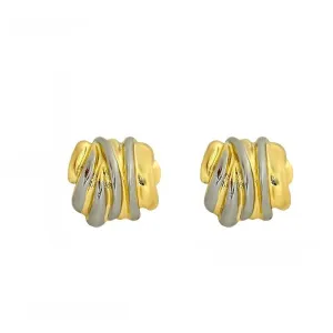 Modern Chunky Dual Tone Textured Stud Earrings JLT12889