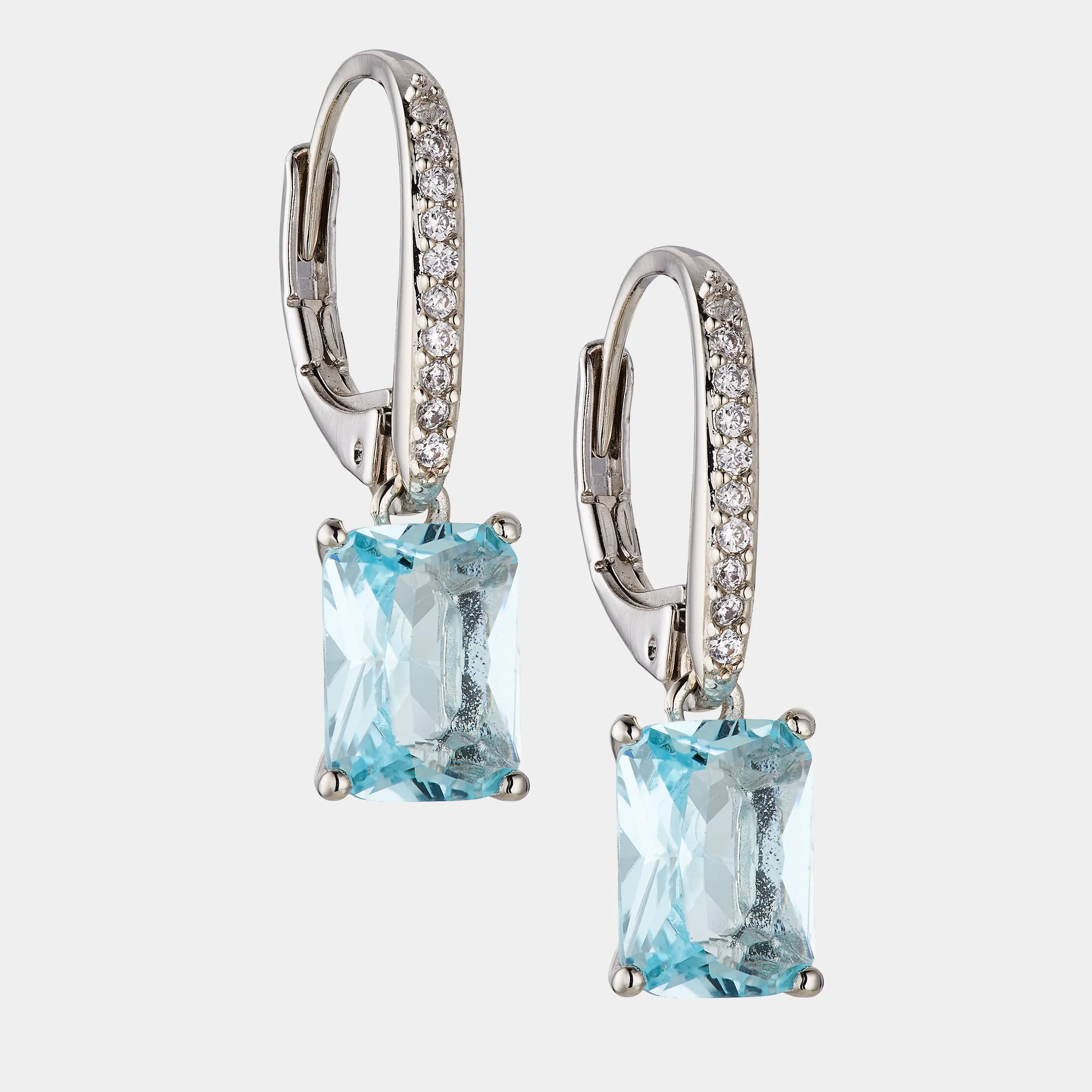 MODERN LOVE EMERALD CUT AQUA DROP EARRINGS