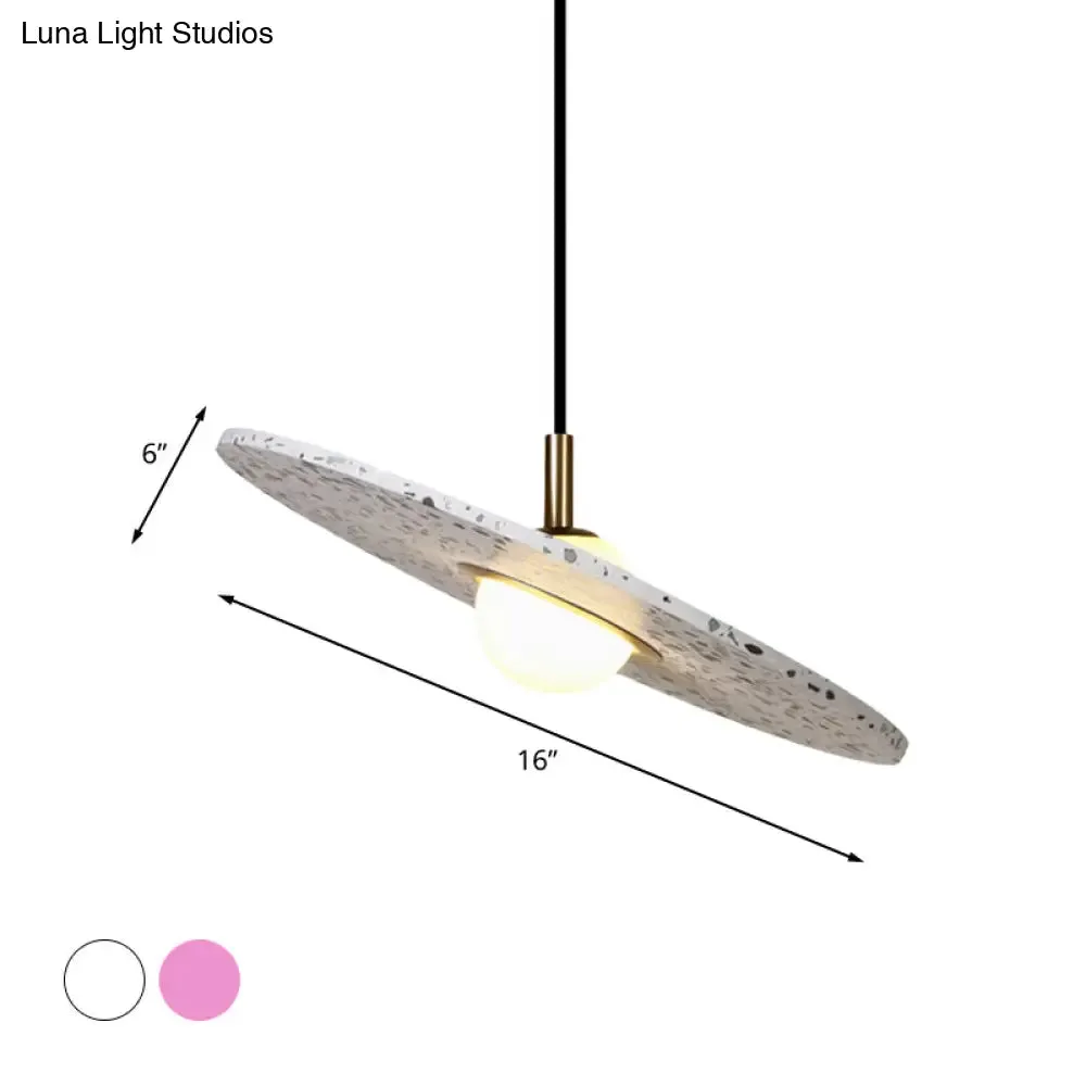 Modern Terrazzo Suspension Light: Round Disc Pendant Lamp for Restaurants - 1-Bulb, White/Pink