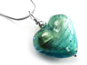 Murano Glass Heart Pendant - Aqua Verde