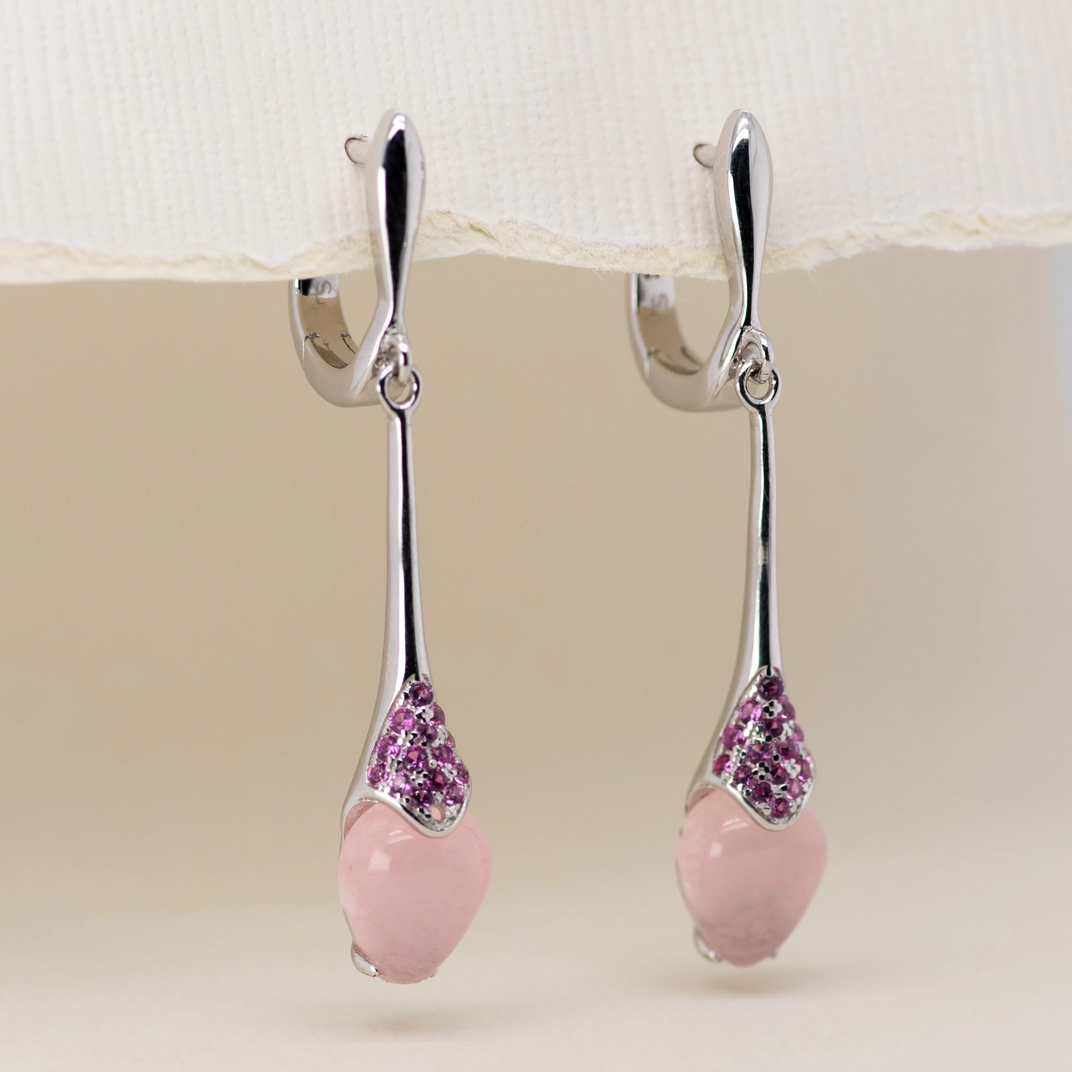 Nora Pink Calcedony Earrings in Sterling Silver