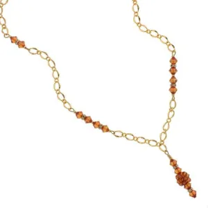 Orange Crystal Chain Necklace with Drop