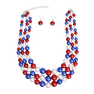 Patriotic Red White & Blue Bead Necklace Set - Stylish Americana Jewelry