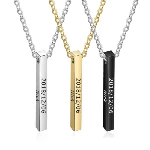 Personalized Stainless Steel Engraved Name Strip Pendant Necklaces, 3 Color Options, Fashion Gift For Women