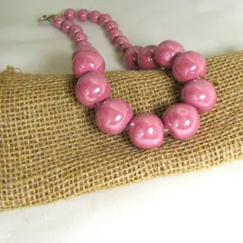 Pink Beaded Necklace Kazuri Big Bold