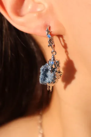 Platinum Plated Denim Dangle Earrings