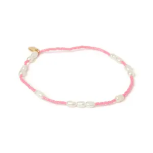 Poppy Pearl & Glass Beaded Anklet - Pink