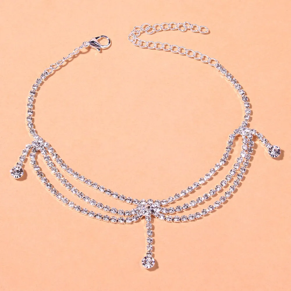 Rhinestone Tennis Chain Anklet Foot Simple Chain Leg Anklet Bracelet