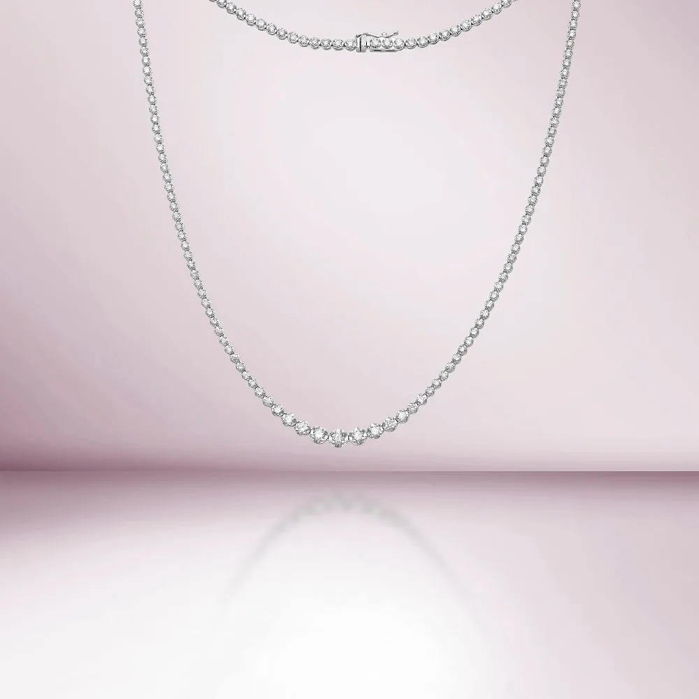 Riviera Diamond Tennis Necklace (4.00 ct.) 2.60 mm to 4.60 mm Buttercup Setting in 14K Gold