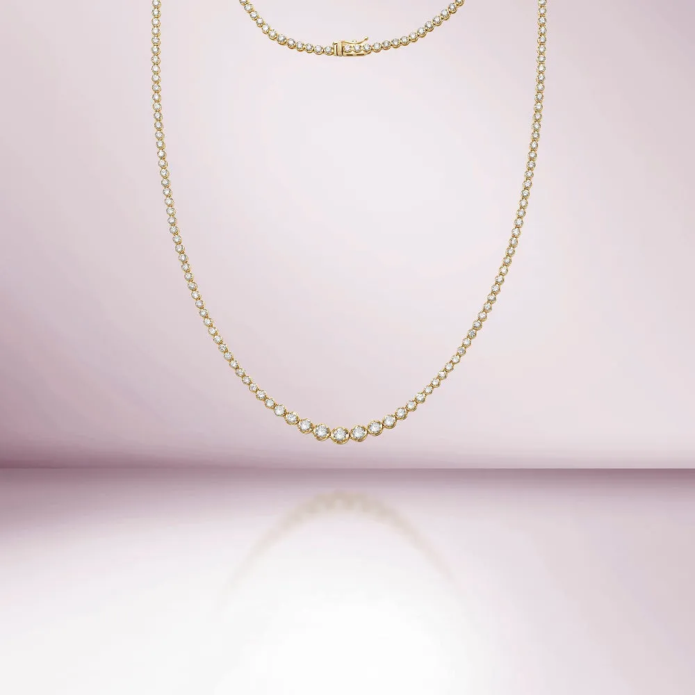 Riviera Diamond Tennis Necklace (4.00 ct.) 2.60 mm to 4.60 mm Buttercup Setting in 14K Gold