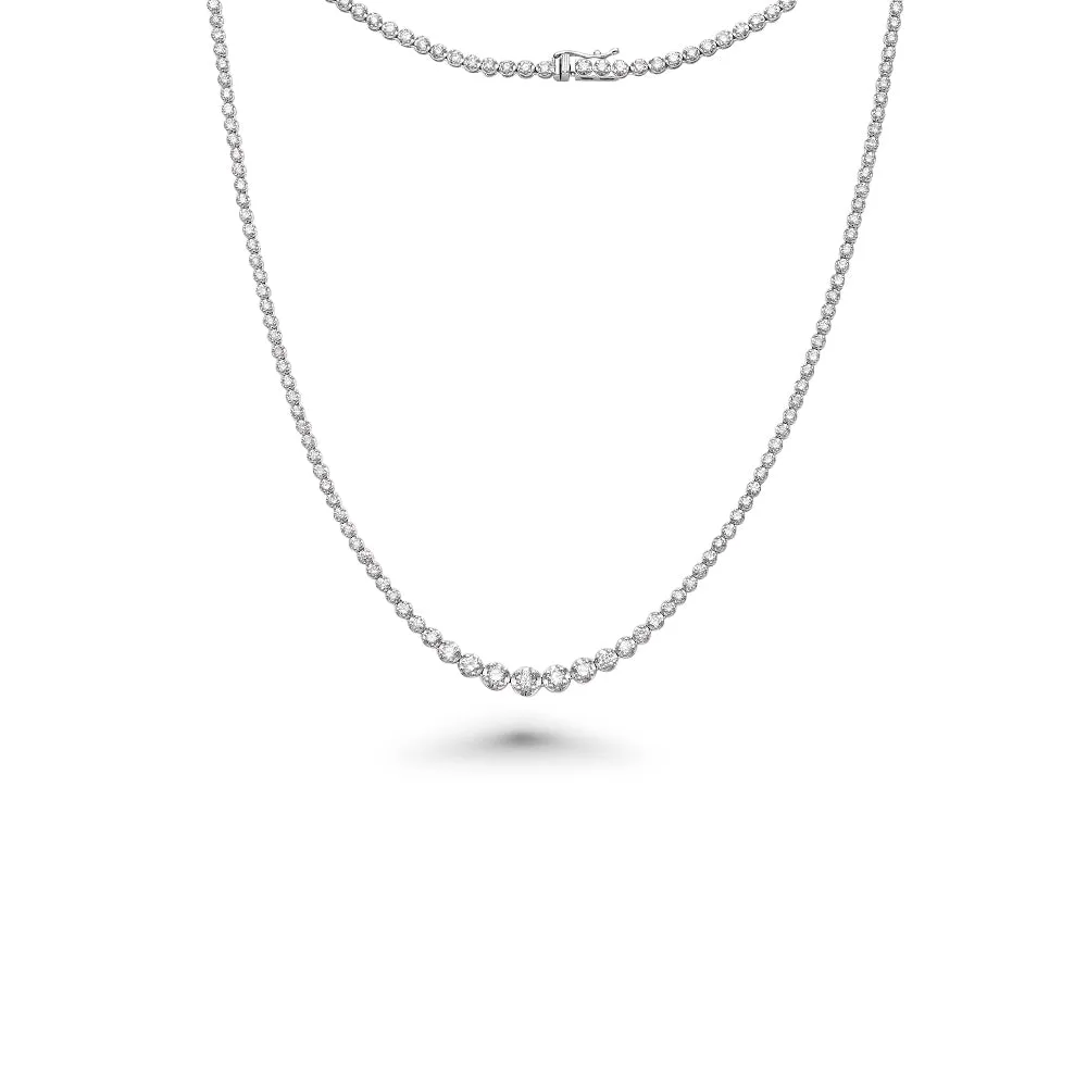 Riviera Diamond Tennis Necklace (4.00 ct.) 2.60 mm to 4.60 mm Buttercup Setting in 14K Gold