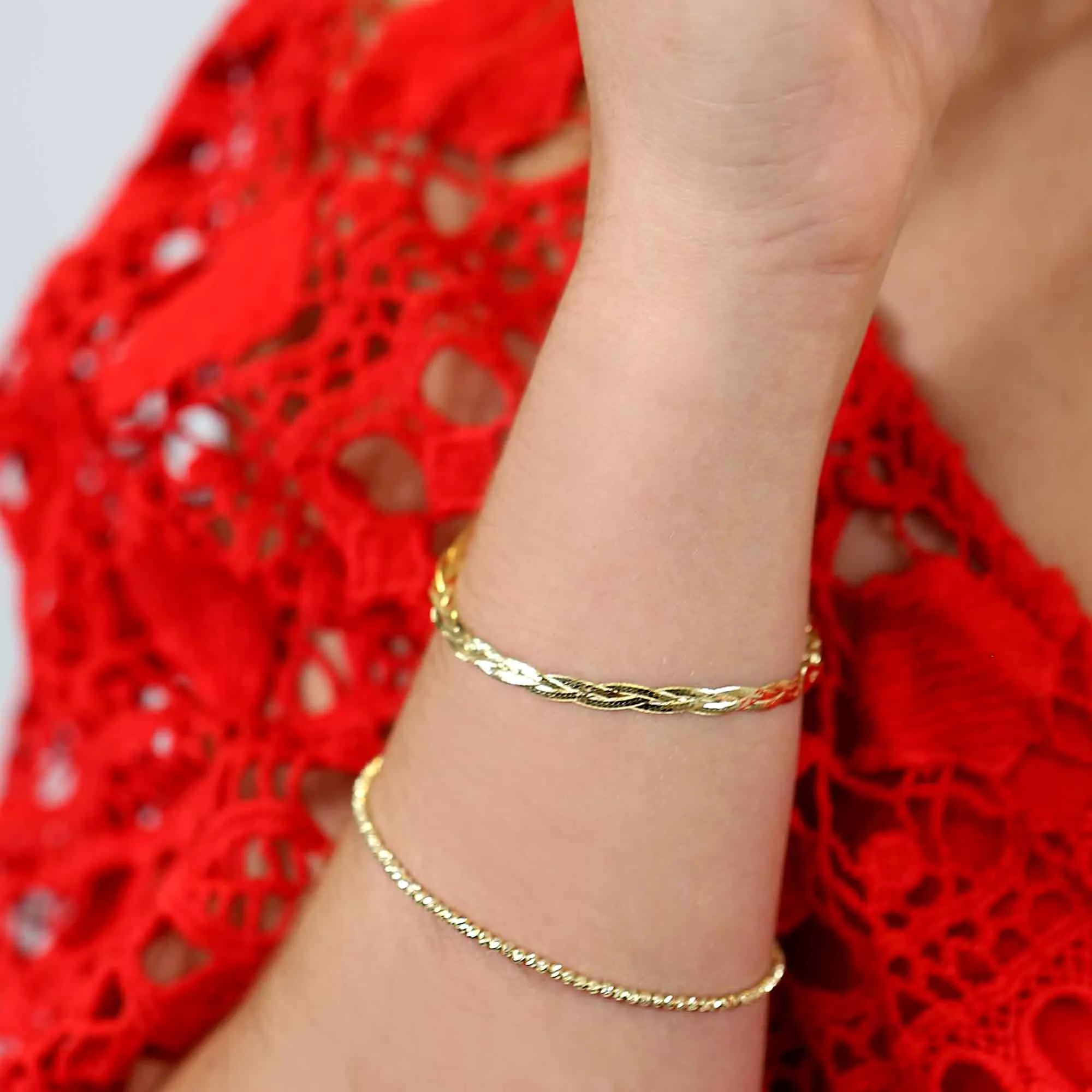 Roma Gold Braided Herringbone Chain Bracelet