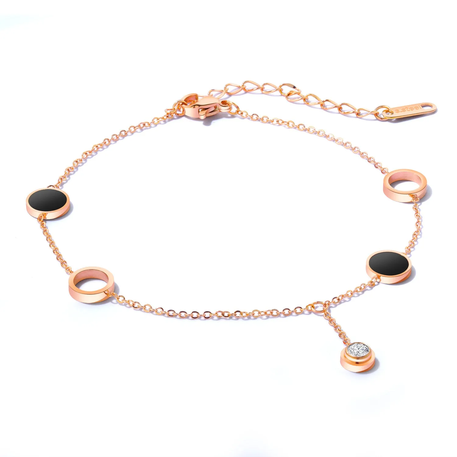 Rose Gold Black Geometric Circle Anklet Women'S Simple Girlfriends Sisters Ankle And Foot Chain