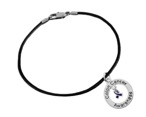 Round Colon Cancer Awareness Black Leather Cord Bracelets