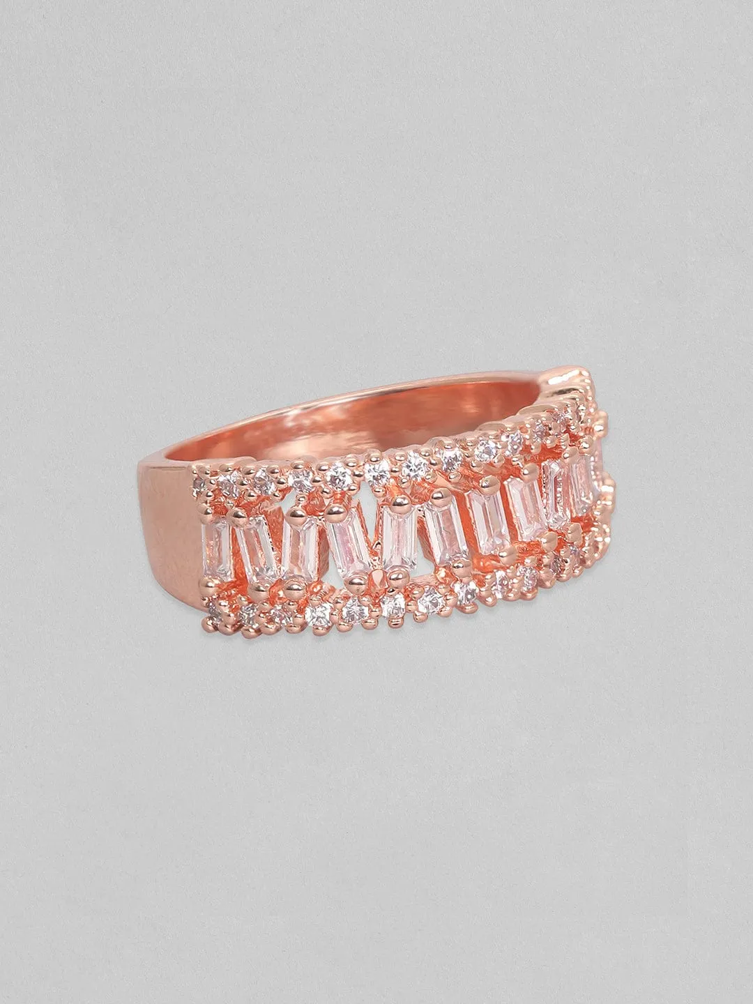 Rubans 18K Rose Gold-Plated Cubic Zirconia-Studded Finger Ring