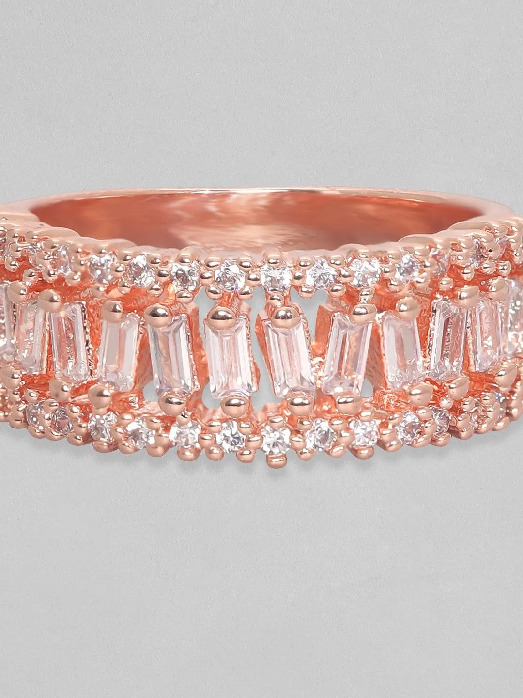 Rubans 18K Rose Gold-Plated Cubic Zirconia-Studded Finger Ring