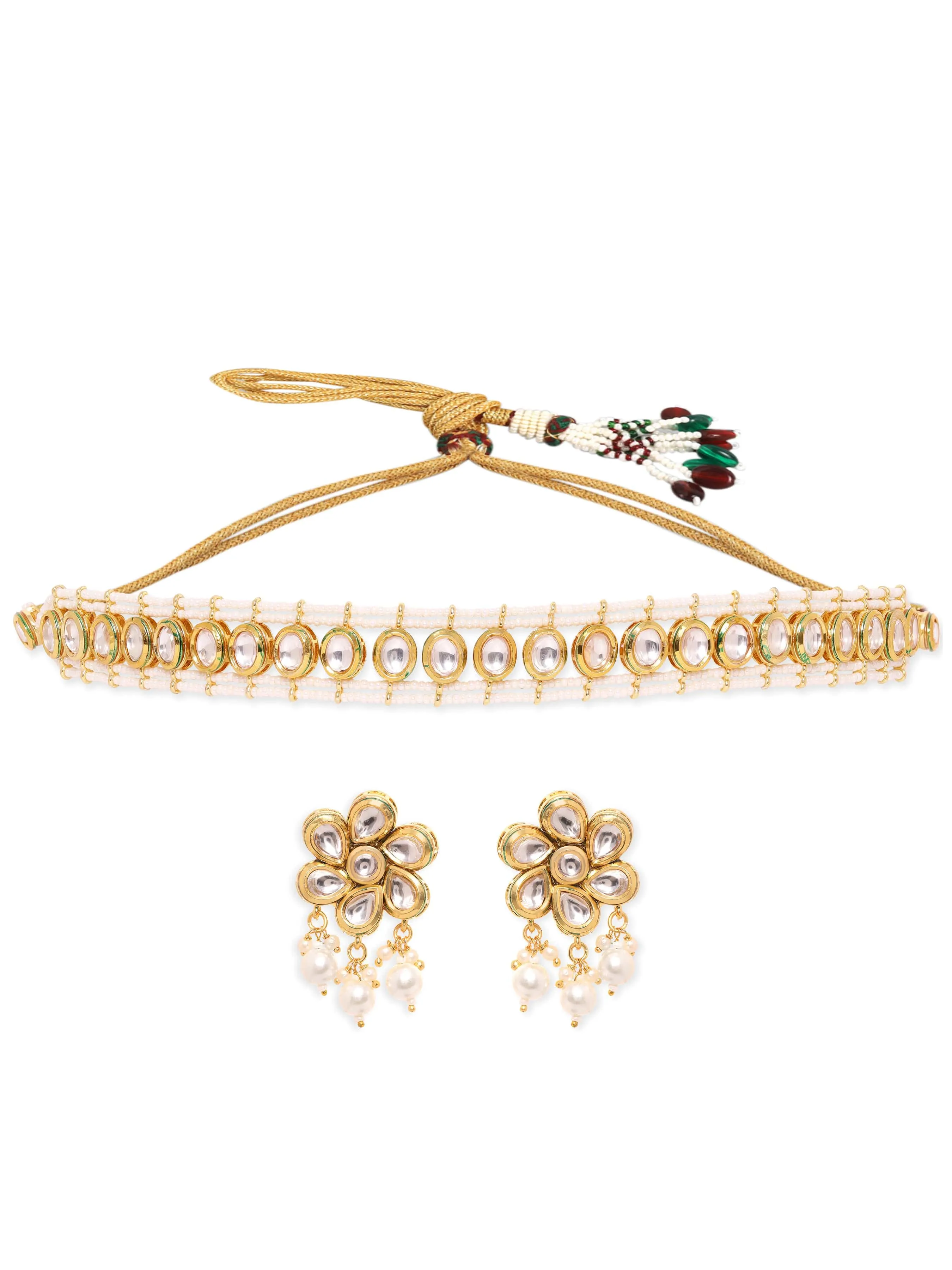 Rubans Luxurious 22K Gold Plated Pearl beaded Kundan Choker jewelry Set