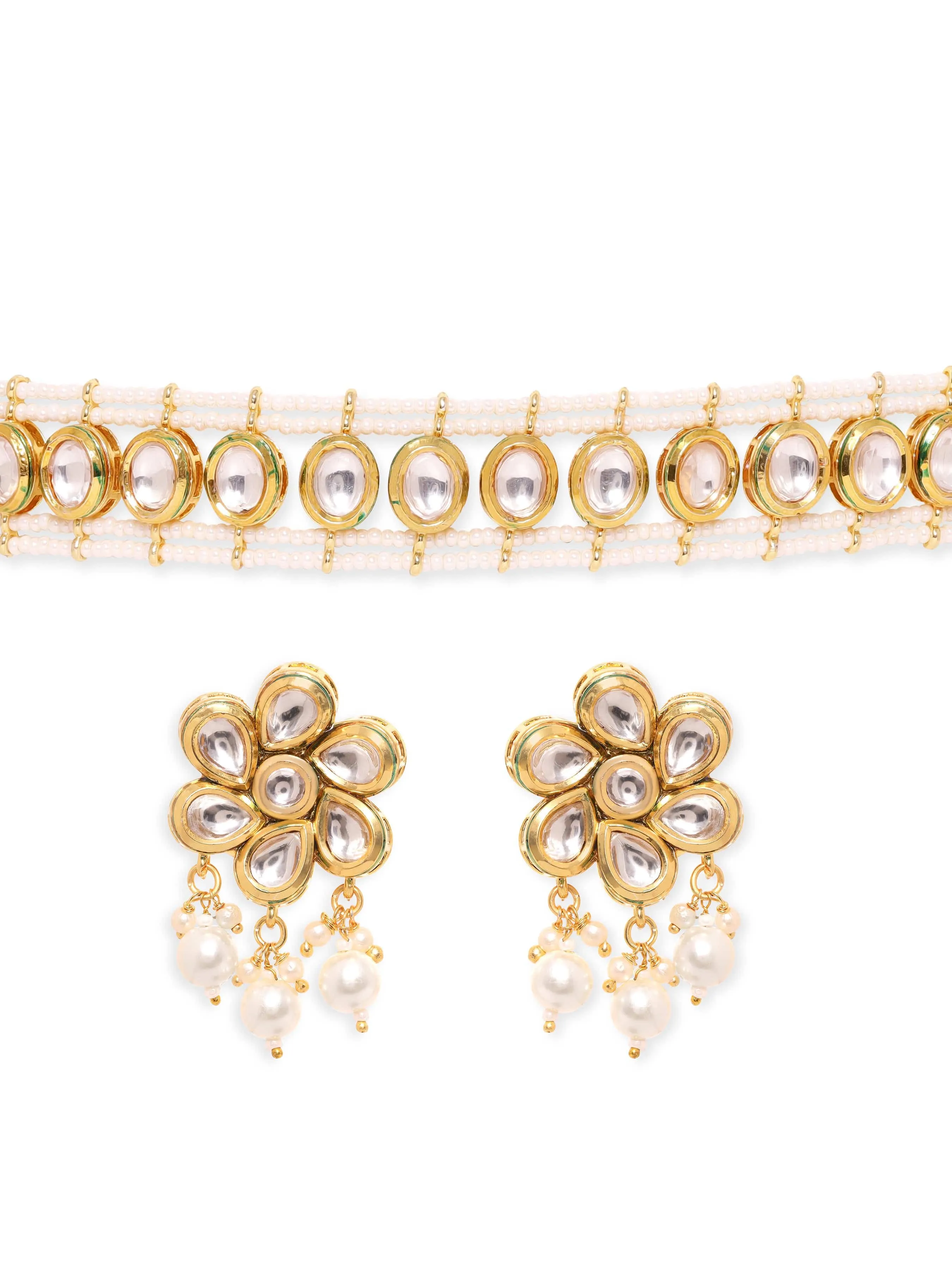 Rubans Luxurious 22K Gold Plated Pearl beaded Kundan Choker jewelry Set