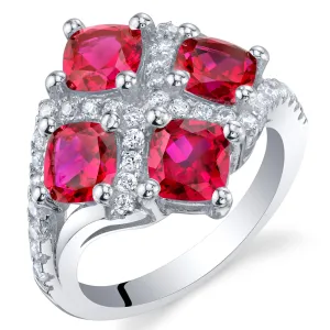 Ruby Cushion Cut Sterling Silver Ring Size 6