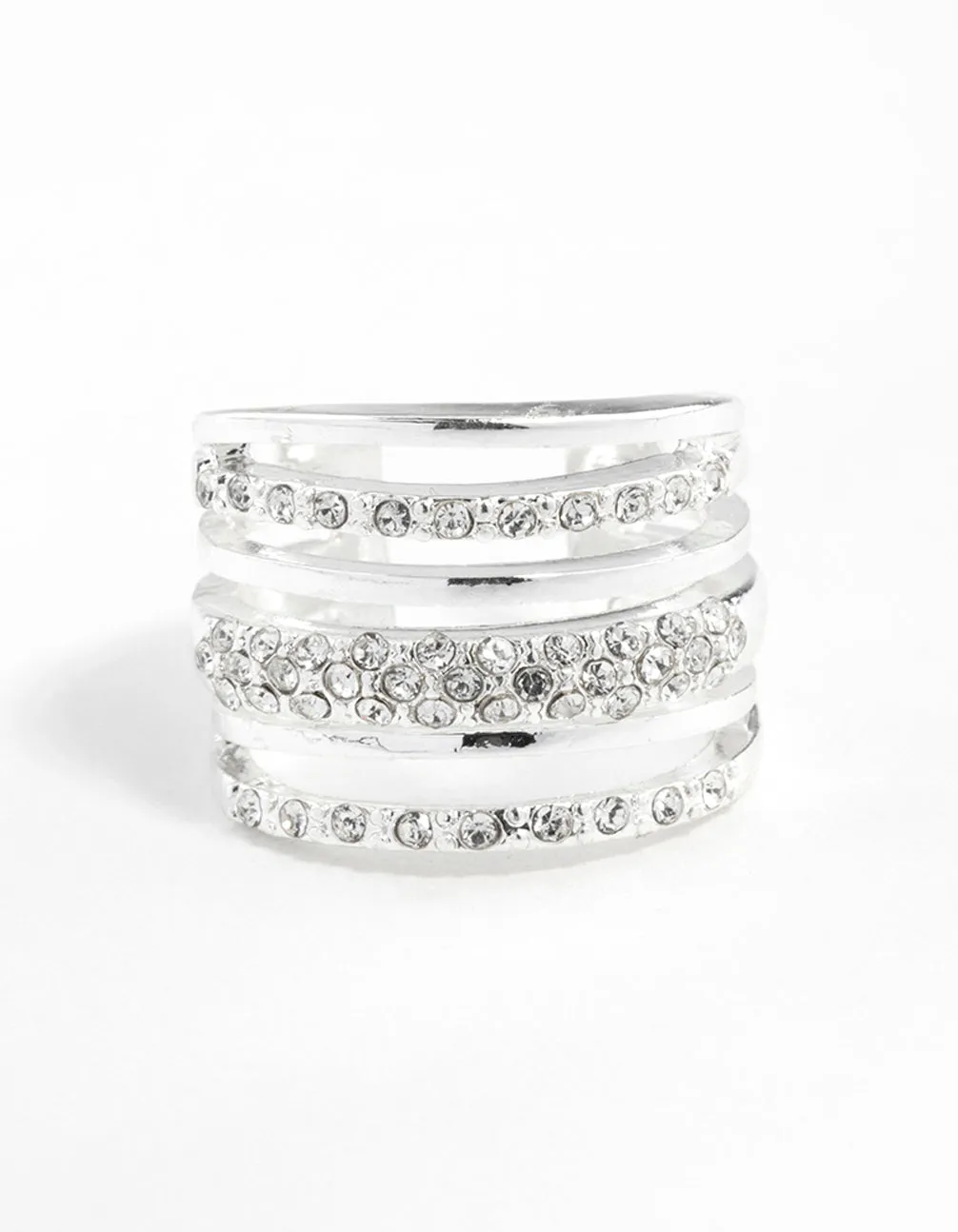 Silver 6 Band Diamante Ring