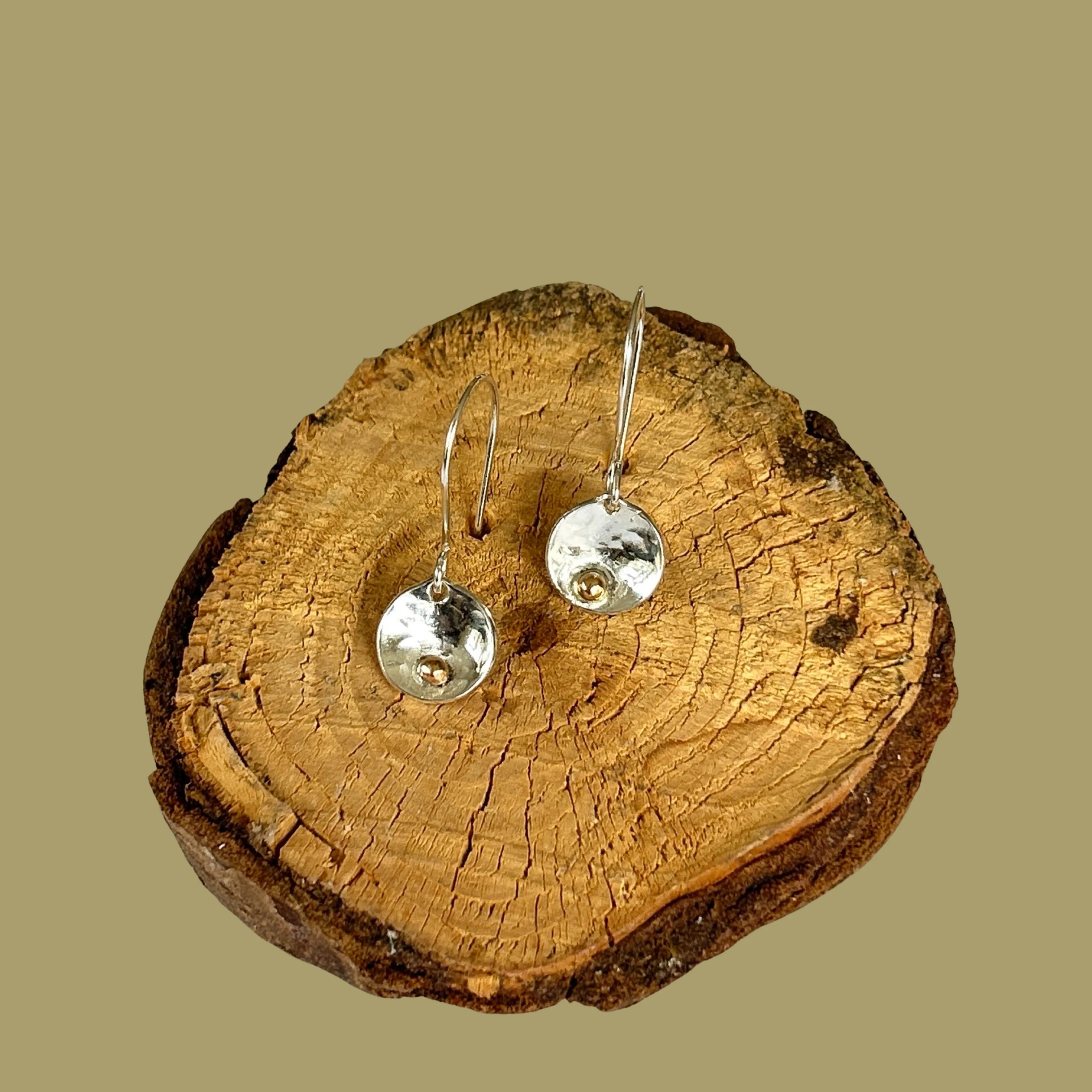 Silver Disc Earrings With Gold