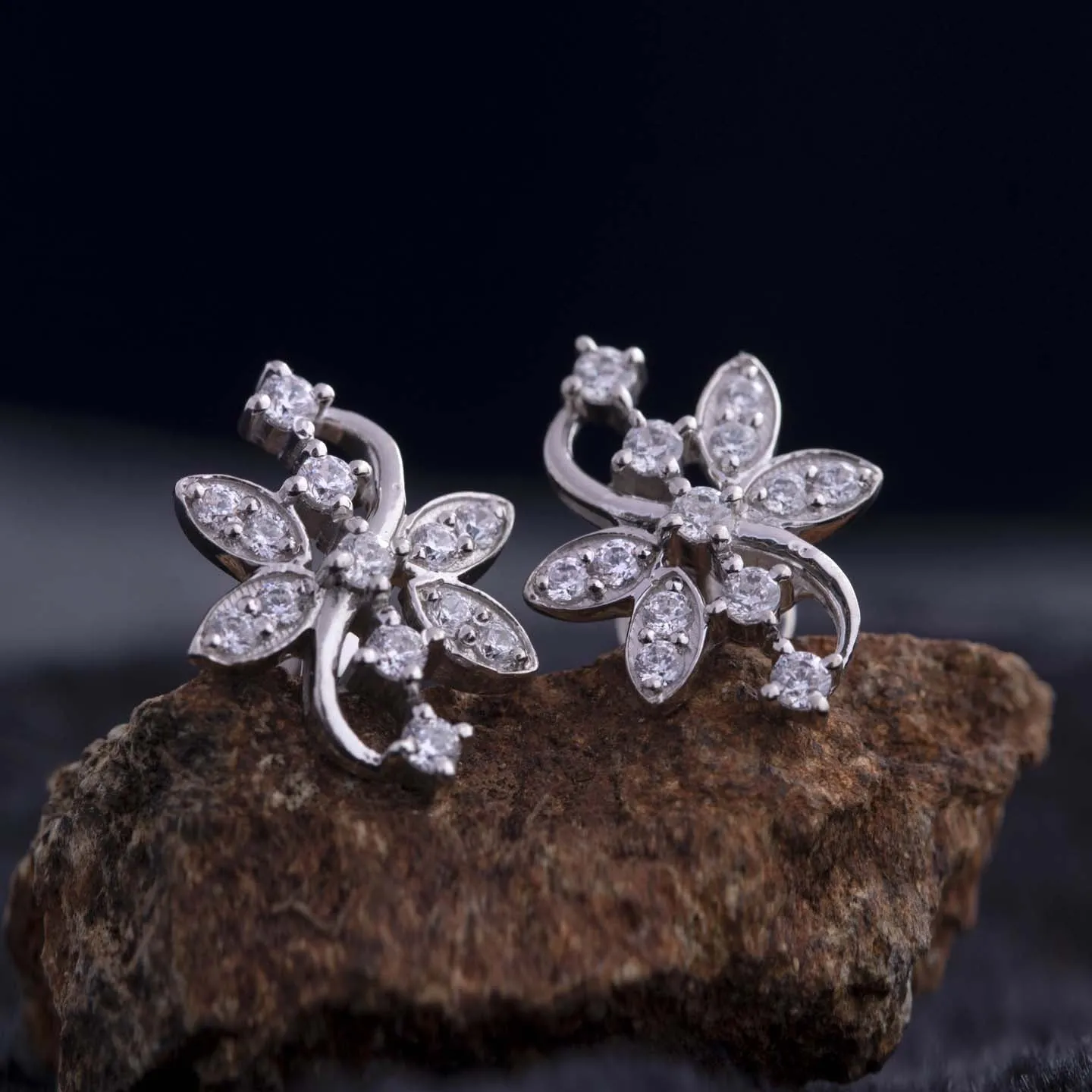 Silver Floral Opulence Stud Earrings