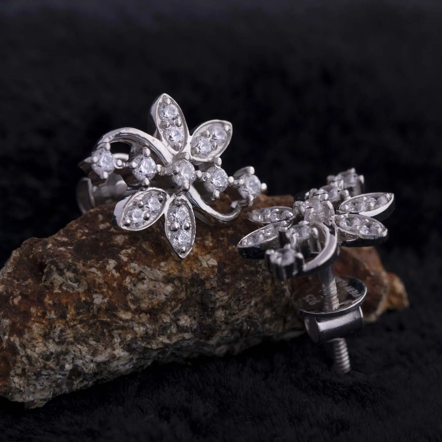 Silver Floral Opulence Stud Earrings