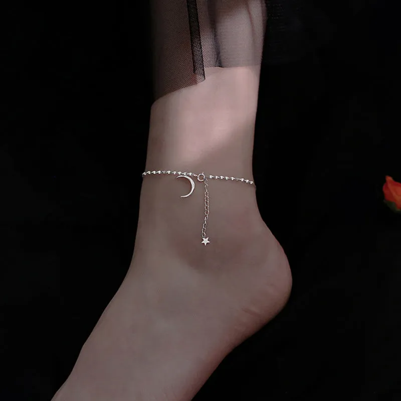 Simple 925 Sterling Silver Moon Anklet