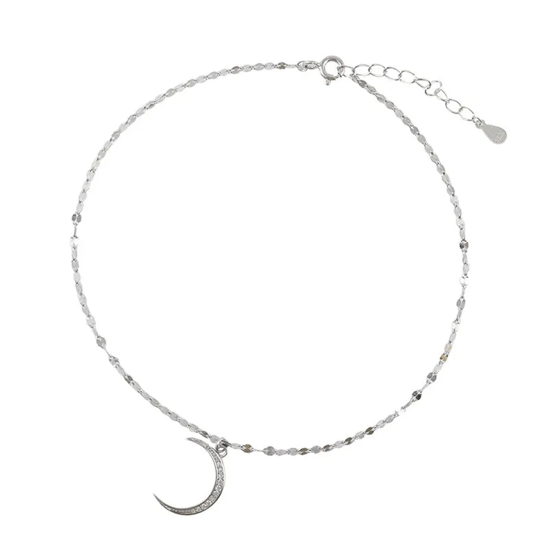 Simple 925 Sterling Silver Moon Anklet