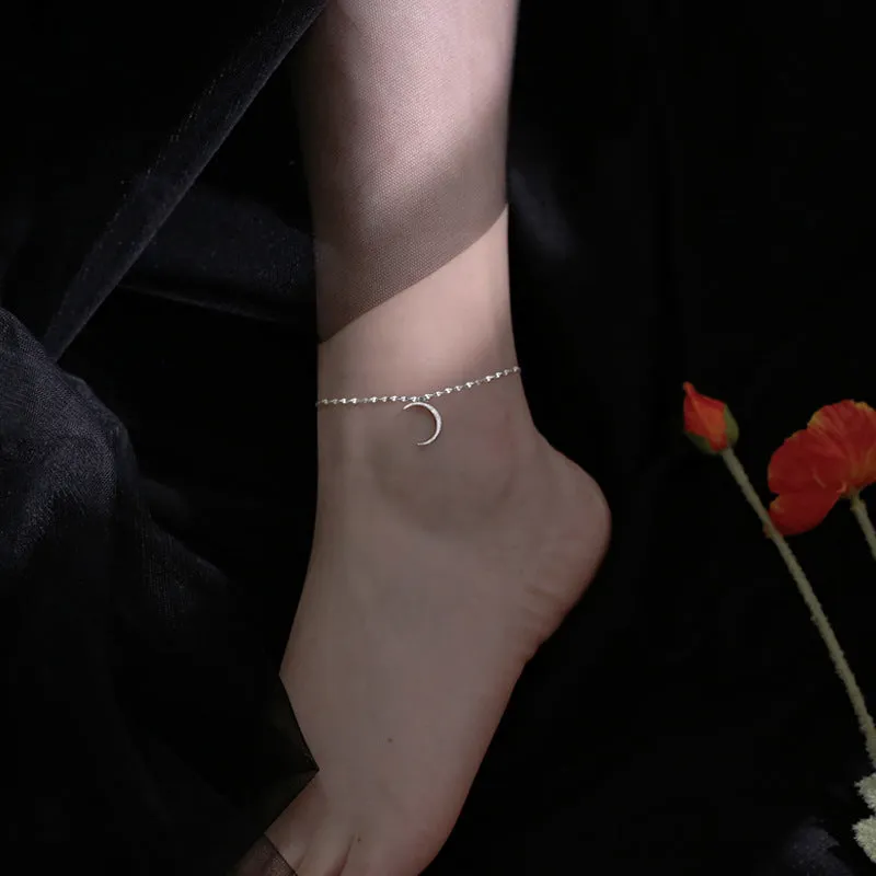 Simple 925 Sterling Silver Moon Anklet