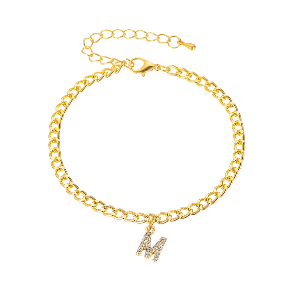 Simple And Versatile Shiny Diamond-encrusted Capital English Letter Anklet