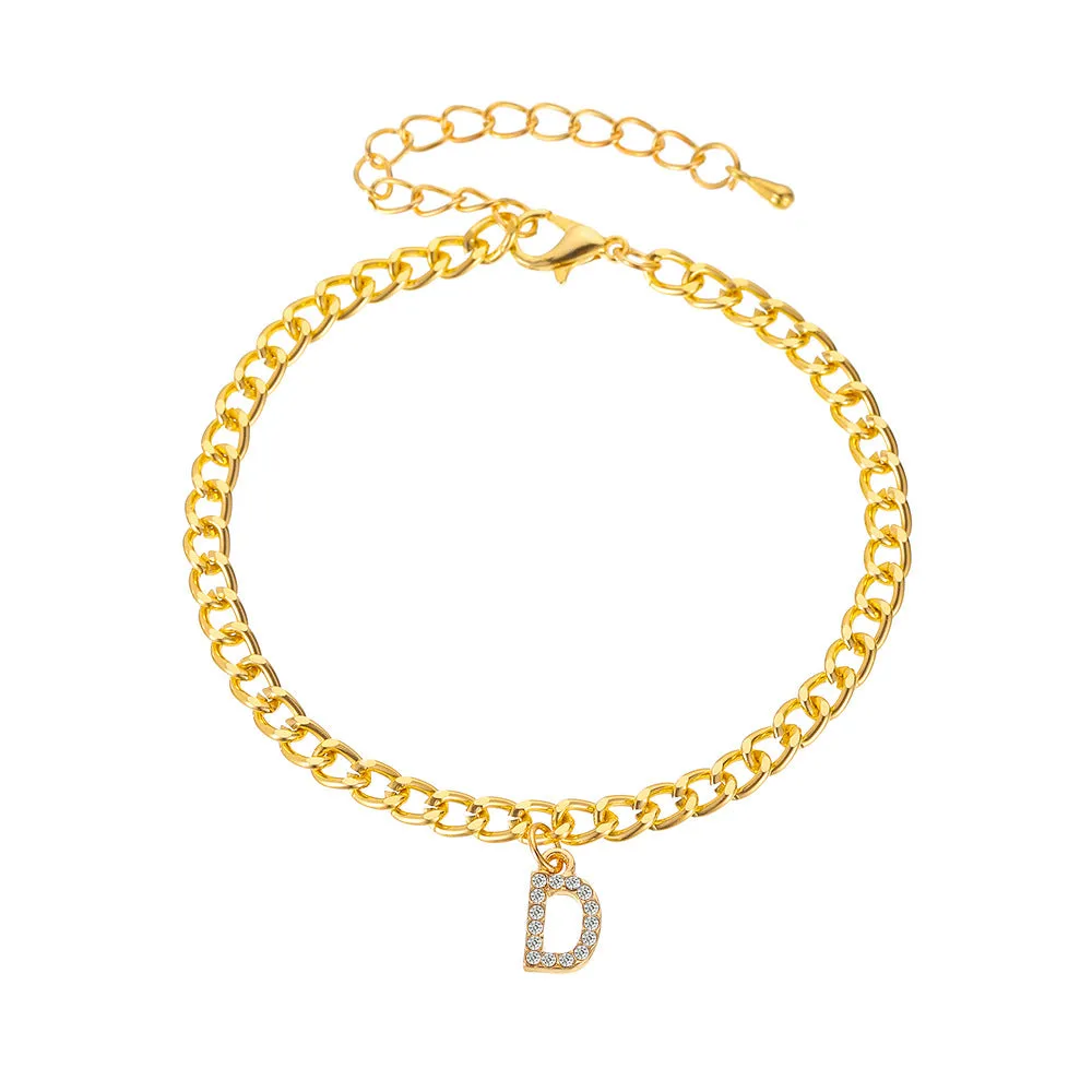 Simple And Versatile Shiny Diamond-encrusted Capital English Letter Anklet