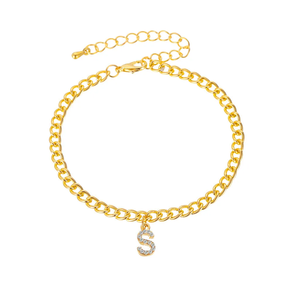 Simple And Versatile With Shiny Diamond Capital English Letters Anklet