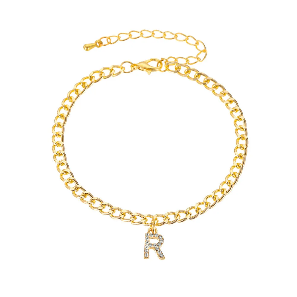 Simple And Versatile With Shiny Diamond Capital English Letters Anklet