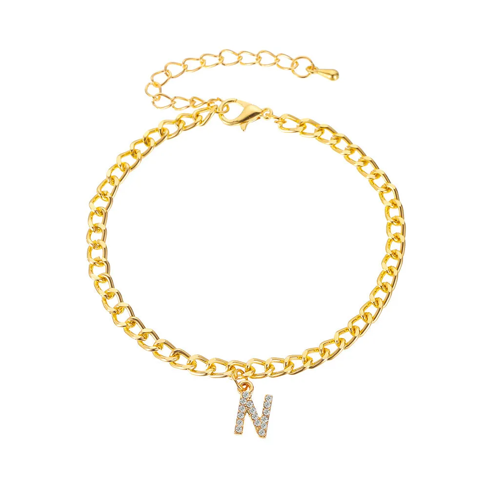 Simple And Versatile With Shiny Diamond Capital English Letters Anklet