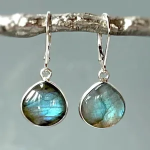 Smooth Labradorite and Sterling Silver Leverback earrings