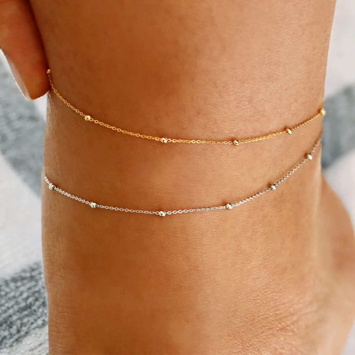 Soleil Collection Trace & Bead 10" Anklet | 9K Solid White Gold