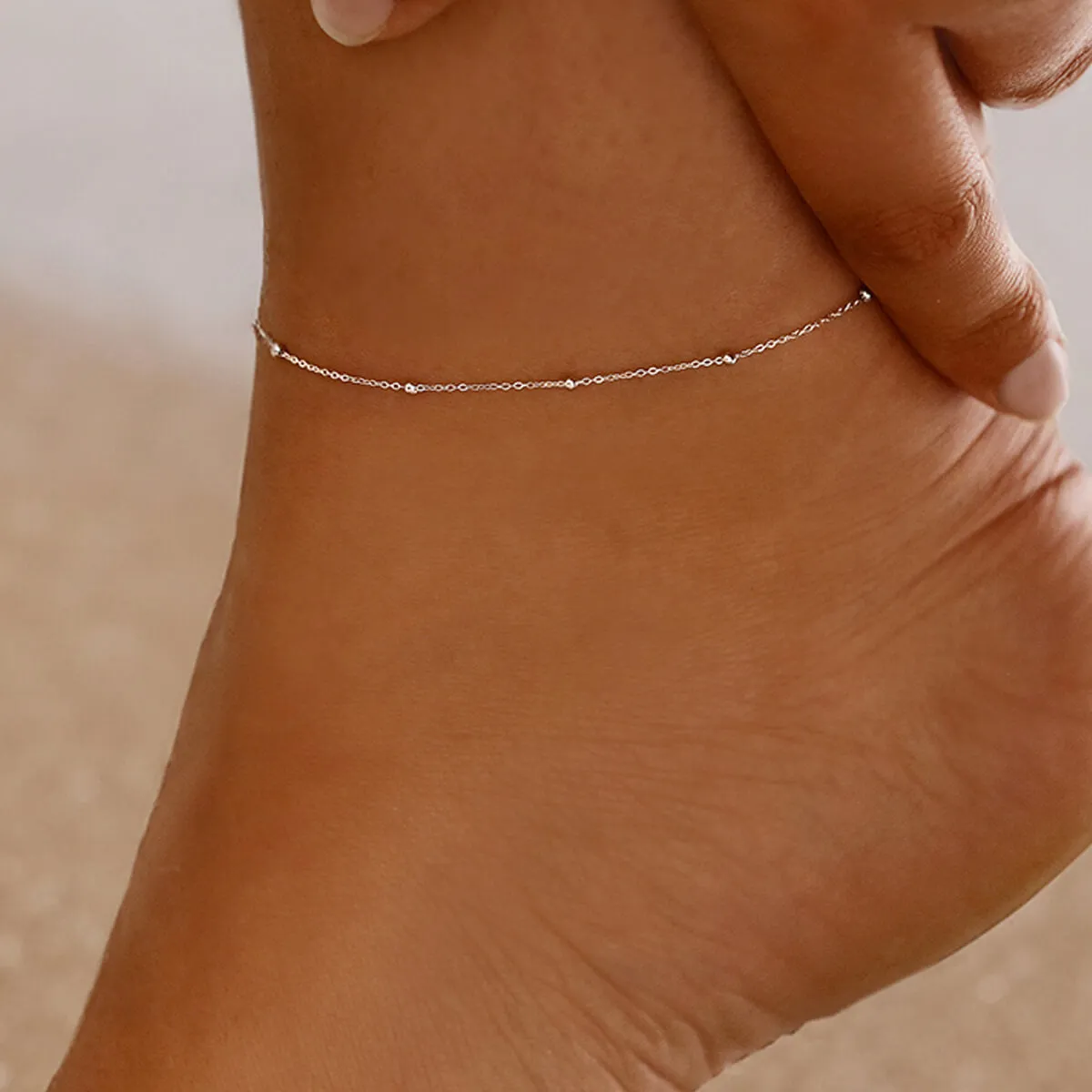 Soleil Collection Trace & Bead 10" Anklet | 9K Solid White Gold