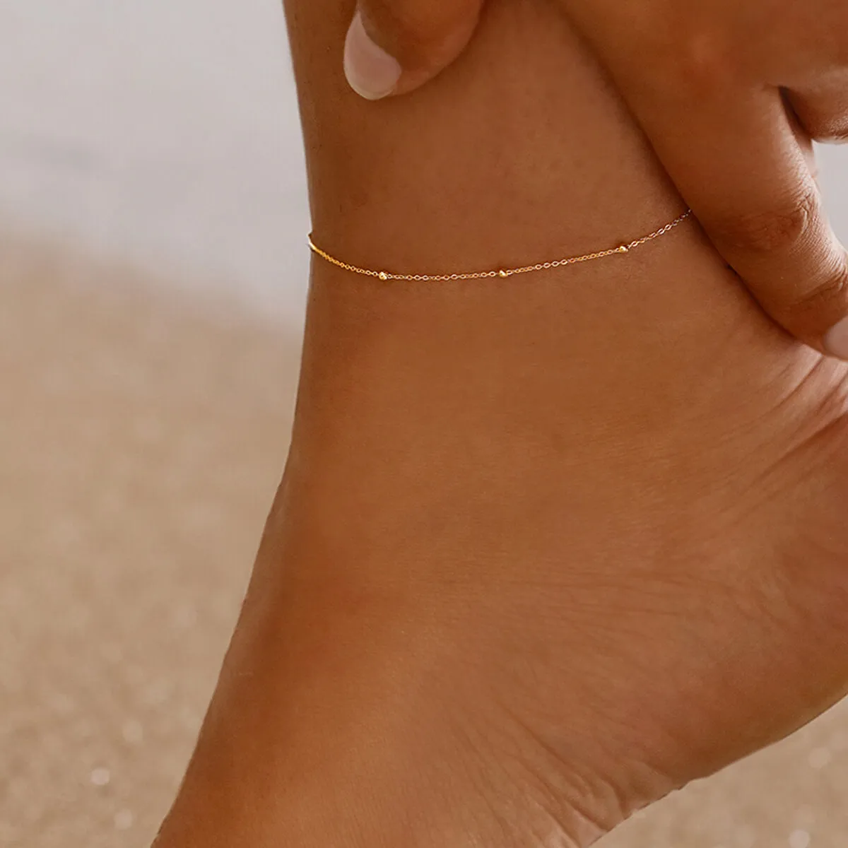 Soleil Collection Trace & Bead 10" Anklet | 9K Solid Yellow Gold