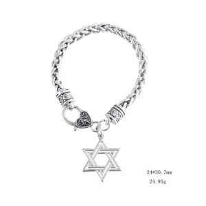 Star Of David Wheat Chain Fishhook Charm Bracelet