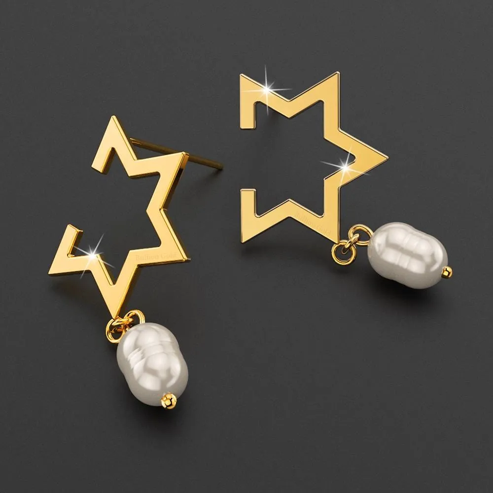 Starry Pearl Drop Earrings in Gold