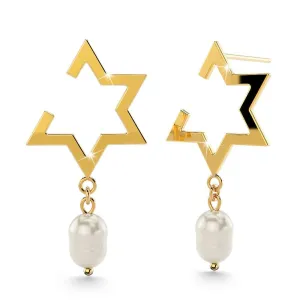 Starry Pearl Drop Earrings in Gold